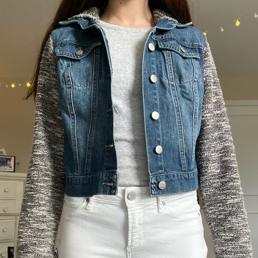 Denim Jean Jacket with Fabric Sleeves